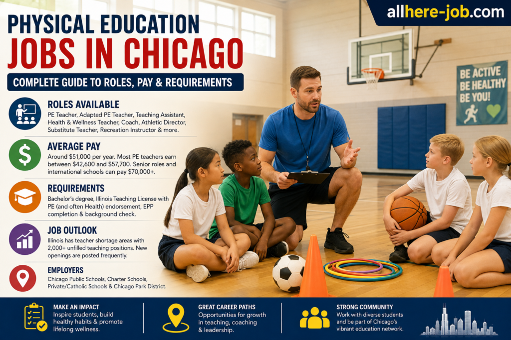 Physical education teacher leading students in a Chicago school gym