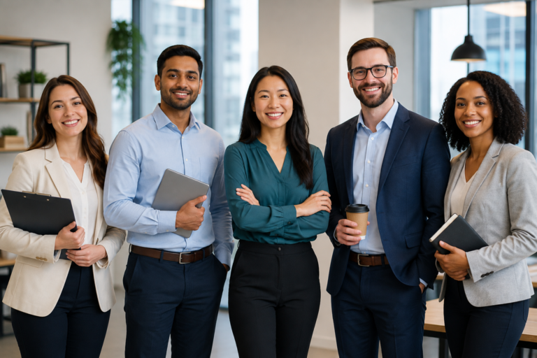 Diverse human resources professionals working together in a modern office